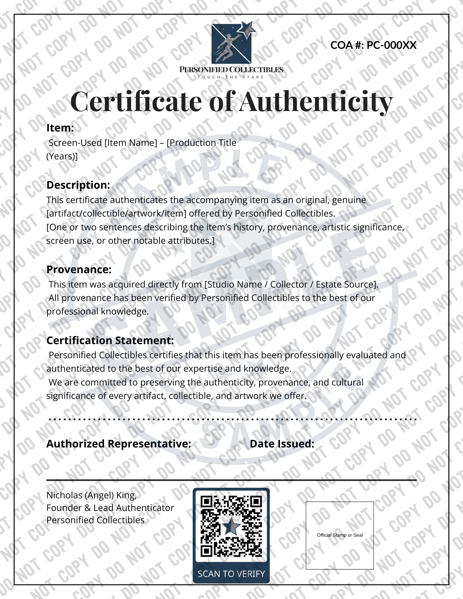 Sample Certificate of Authenticity