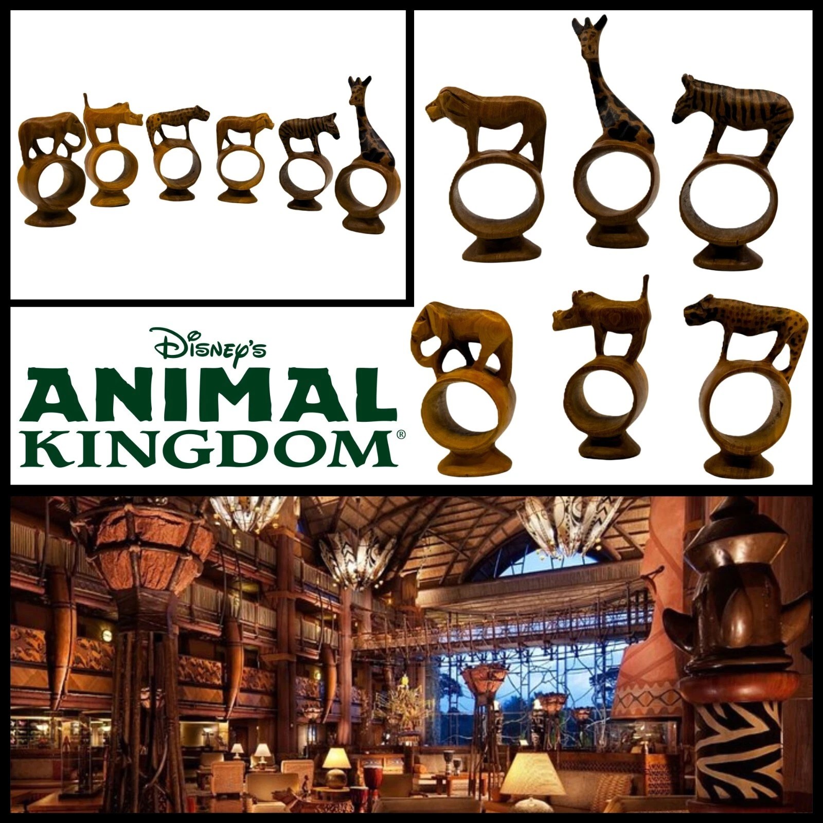 Animal Kingdom carved African dining napkin rings listing image